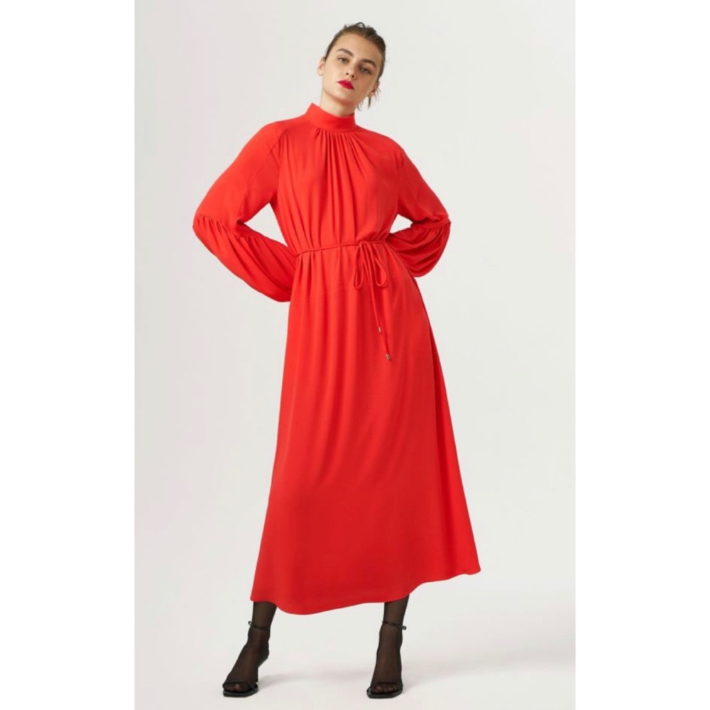 Exquise High Neck Crepe Midi Dress.